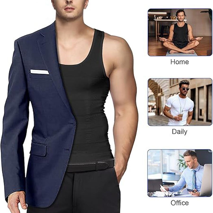 Slim N Lift Men's Body Shaper: Slimming Tummy Vest Thermal Compression Shirt Tank Top Shapewear
